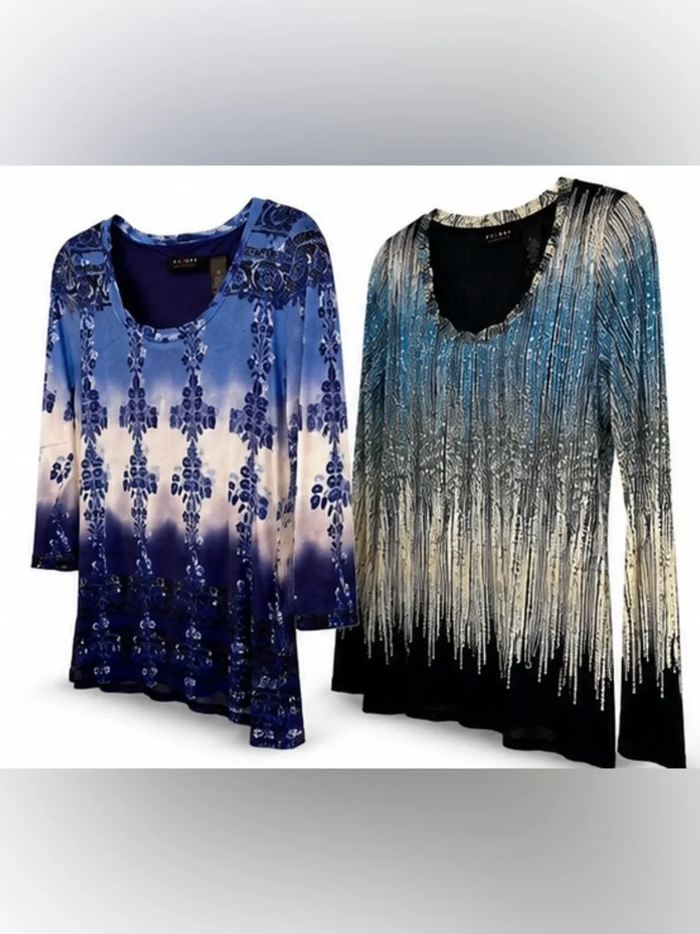 Vintage Axcess Y2K Mesh Whimsical Blouse Bundle Blue Stretch Tops Sz M 2 Pack - Picture 4 of 16